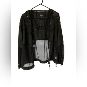 Angel Kiss Black Mesh Windbreaker Hooded Jacket L